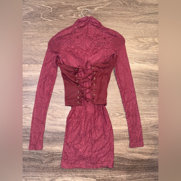 Mars the Label Kenza Mini Dress | Burgundy Lace Corset Long Sleeve - Picture 4 of 5